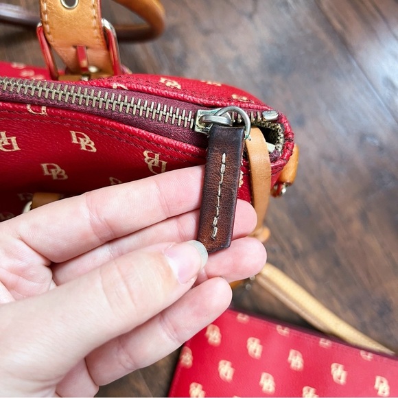 Dooney & Bourke • Domed Satchel purse bag Burning Red initials canvas wristlet - Picture 9 of 16